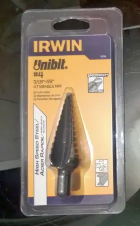 10234 Irwin #4 Unibit Step Drill Bit 3/16 Inch -7/8 Speed Point Hss Usa Nos 12 Sizes