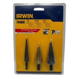 163077 Irwin 15504 3 Pc Unibit Titanium Step Drill Bits #1 13 #3t 9 #4 12 Holes