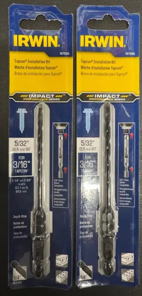 1870566 Irwin Tapcon Impact Installation Bit 5/32 Inch For 3/16 2pk