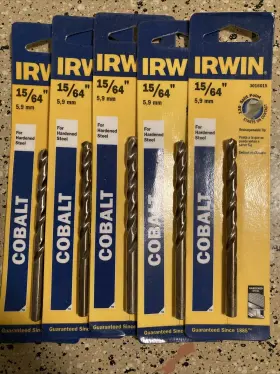 3016015 Irwin Lot 5 15/64 Inch Cobalt Drill Bits Split Point Jobber Hardened Steel