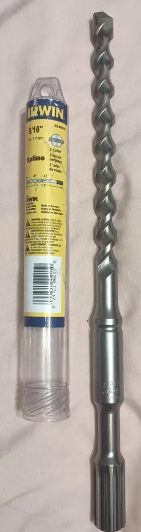 324009 Irwin - 9/16 Inch X 8 13 Spline 2 Cutter Hammer Drill Bit Brand New