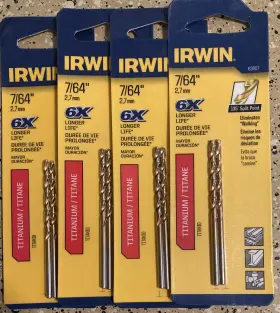 63907 Irwin Lot 4 2 Pak 8 Total Titanium 7/64 Inch Drill Bit 6x Longer Life