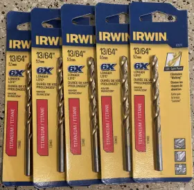 63913 Irwin Lot 5pk Titanium 13/64 Inch Drill Bit 135 Split Point 6x Longer Life
