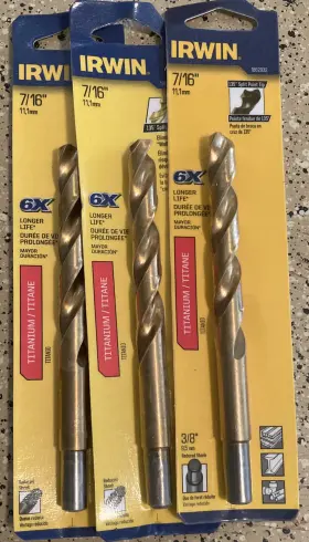 1862932 Irwin 63932 Lot 3pk New Titanium Coated 7/16 Inch Drill Bit 135 Degree Split Point