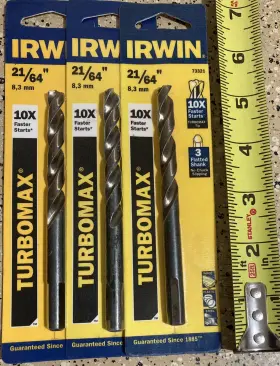 73321 Irwin Turbomax 21/64 Inch X 4-7/8 L High Speed Steel Drill Bit Lot Of 3 Pack