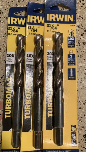 73631 Irwin 31/64 Inch Turbomax Reduced Shank Drill Bit 6 Long Lot Of 3 Pack