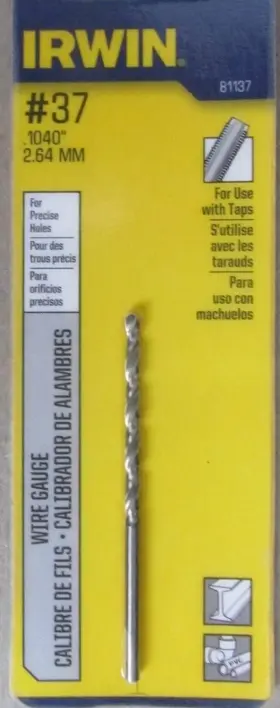 81137 Irwin Jobber Steel Drill Bit #37 X 2-1/2 In Spiral 4 Flute Wire Gauge