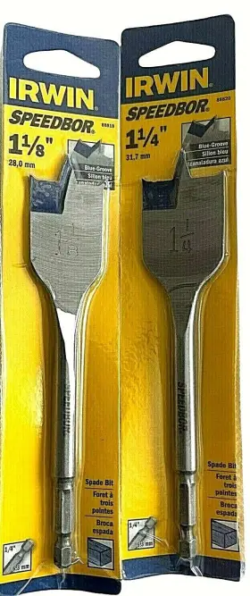 88818 Irwin Speedbor Spade Bits 1-1/8 Inch 1-1/4 Shank Length 6 Lot Of 2 - New