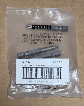 93327 Irwin #93327 T25 Torx Power Bit X 1-15/16 Inch Pack Of 5