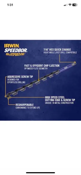 Iwax3008 Irwin 3/4-in X 18-in Auger Bit Brand New Free Shipping