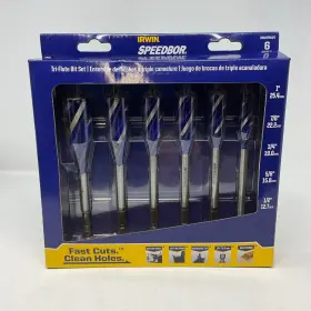 Iwaxspm6pc Irwin 6 Piece Speedbor Tri-flute Bit Set 1 Inch 7/8 3/4 5/8 1/2