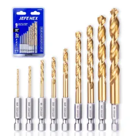 Jefe Hex 755361312490 9-piece Drill Bits Sethex Shank For Quick Change Titanium Hss Twist