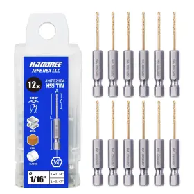 Jefe Hex 755361312735 12 Pcs 1/16 Inch Shank Drill Bits For Quick Change Hss Titanium Coated 135