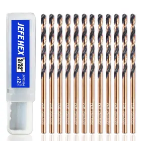 Jefe Hex 755361312780 3/32 Inch Hss Jobber Length Twist Drill Bits 12pcs Black And Gold