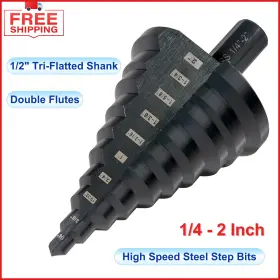 731-12 Jerax Tools 1/4-2 Inch High Speed Steel Step Drill Bits Doubles Flutes Large For Hole