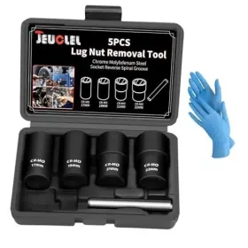 Jeuclel 749664339100 5pcs Twist Lug Nut Socket Set - 1/2 Inch Extractor Drive