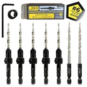 Jnb Pro 793869411918 Countersink Drill Bit Set 5pc #6 9/64 Inch 4 Flute M2 Hss Bits 1/4 Hex Quick