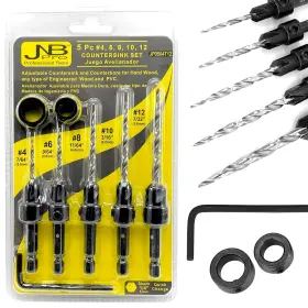 Jnb Pro 793869411963 Wood Countersink Drill Bit Set 5pc #4 7/64 Inch #6 9/64 #8 11/164 #10 3