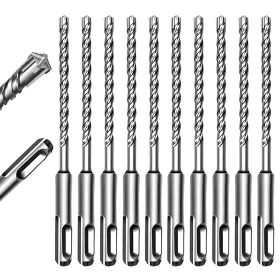 A842-13 Keewaki 10 Pack 3/16 Inch X 6 Sds Plus Rotary Hammer Drill Bits Set Cross Carbide Tip