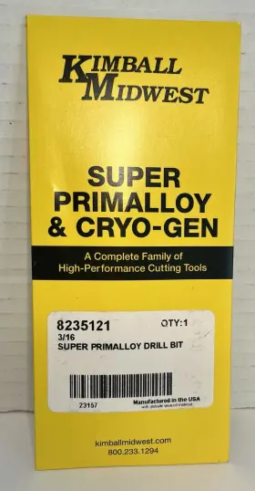 8235121 Kimball Midwest 23157 Super Primalloy And Cyro Gen Drill Bit Size 3/16 Inch