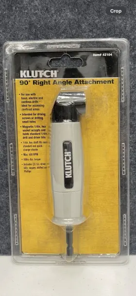 42104 Klutch 90 Degree Right Angle Drill Attachment 1/4 Inch Hex Driver New