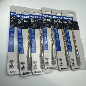 2660837 Kobalt Lot Of 6 Impact Grade Titanium Drill Bit 3/16 Inch Quality Speed Fit #2660837