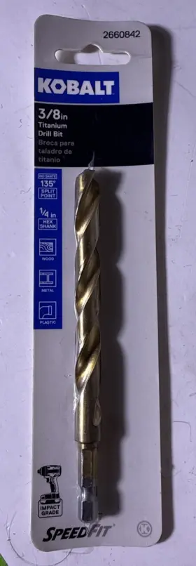2660842 Kobalt Impact Grade Titanium Drill Bit 3/8 Inch Quick Speed Fit New