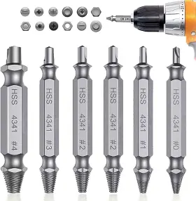 Laosep 728872266262 Ahybzn 6pcs Silver Damaged&stripped Screw Extractor Remover Tool And Drill Bi
