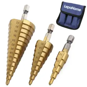 Lepohome 722943812082 3pcs Hss Titanium Coated Step Drill Bit Set 1/4 Inch Hex Shank Quick Change High