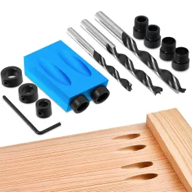 6577939-4428-0837441002 Liberhaus Pocket Hole Jig Kit - 15 Angle Drill Guide For Straight Holes Standard Blue