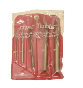 30505dsa Mac Tools 5 Piece Left Handed Cobalt Drill Bits - Used