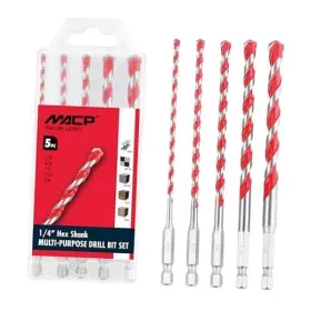 A-01901s Macp Multi-purpose Carbide Tip Drill Bit Set - 5 Pcs Hex Shank Masonry Red