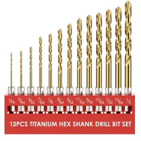 Macxcoip 600310220732 Hex Shank Drill Bit Set 13pcs Hss Titanium Twist