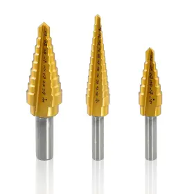 Macxcoip 600310220893 3pcs Step Drill Bit Set 1/8 Inch To 3/4 1/4 Hex Shank High Speed Steel Dri