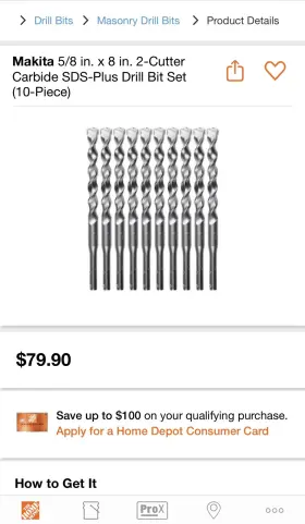 B-60953 Makita 5/8 Inch X 8 2-cutter Carbide Sds-plus Drill Bit Set 10-piece