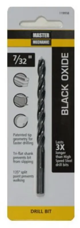 119958 Master Mechanic Black Oxide Drill Bits 135 Split Point 7/32 X 3.75 Inch -