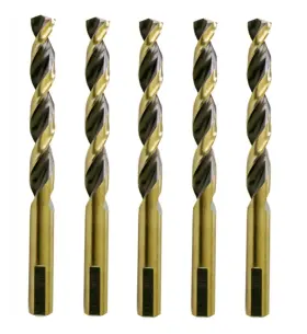 Mpgb0102 Max-craft Hss Drill Bit Set 1/2 Inch Jobber Twist Parabolic Flute Black/gold Steel Metal-5pcs