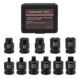 Mayouko 761312065322 11pcs 3/8 Inch Drive Sae Pipe Plug Socket Set Tapered Male Square Chamfer