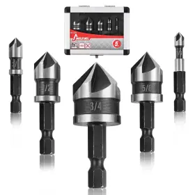 Degree5-flute Mazing Cdb-5 5pcs Countersink Drill Bit Set 82 Hss Counter Sink Bits With 1