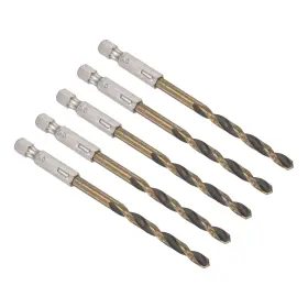 Metallixity 786527333943 5pcs Titanium Coated Drill Bit With 1/4 Inch Hex Shank 5mm X 105mm High Speed