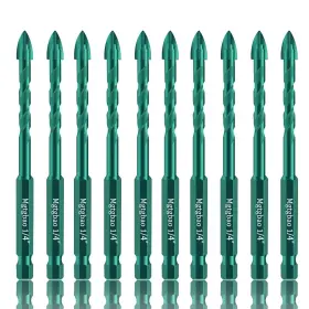 Mg317 Mgtgbao 10pc 1/4 Inch Green Masonry Drill Bits 6mm Concrete Bit Set For