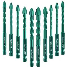 Mg319 Mgtgbao Green Concrete Drill Bit Set 10pcs Masonry Bits Carbide Tip For Glass