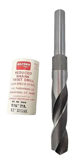 94616 Milford Catalog #94616 / Reduced Shank 1/2 Inch Twist Drill Hss Bit 11/16