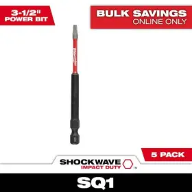 Milwaukee 045242547968 Shockwave Impact Duty 3-1/2 Inch Square #1 Alloy Steel Screw Driver Bit