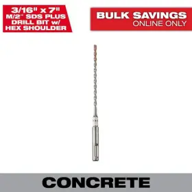 Milwaukee 313100160124 3/16 Inch X 7 2-cutter Sds-plus Carbide Drill Bit With 1/4 Hex Shoulder