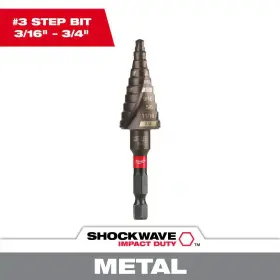 10-steps Milwaukee 445001121119 Shockwave 3/16 Inch - 3/4 #3 Impact-rated Titanium Step Drill Bit
