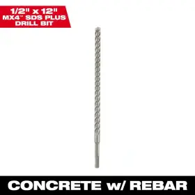 Milwaukee 445012124109 1/2 Inch X 12 4-cutter Sds-plus Carbide Drill Bit