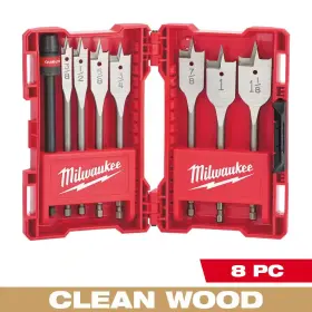 Milwaukee 445039390327 Spade Drill Bit Set Assorted Flat Wood Boring Kit 8-pc High Speed Steel Paddle