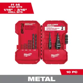 Milwaukee 445057995979 Black Oxide Step Drill Bit Set Duel Flute Rapid Strike Tips 10-piece