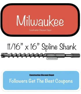 48-20-4325 Milwaukee Spline Shank Bit 11/16 Inch X 16 4c Hammer Drill